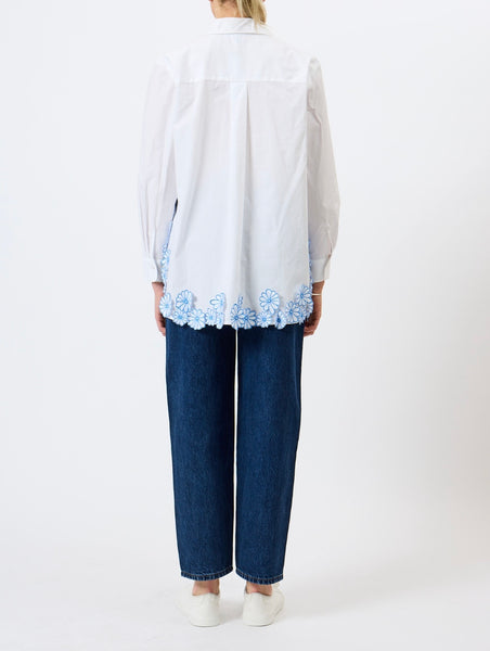 French Connection Cambria Cotton Floral Embroidered Hem Shirt in White