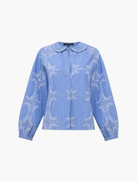 French Connection Grayson Peter Pan Collar Embroidered Top in Blue