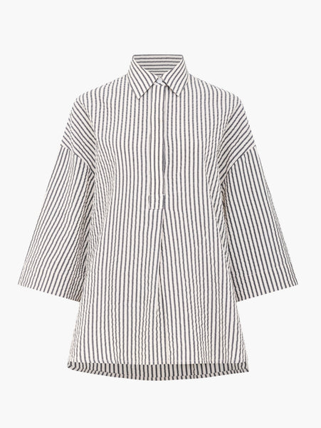 French Connection Lia Seersucker Striped Shirt in Cream
