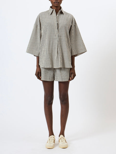 French Connection Lia Seersucker Striped Shirt in Cream