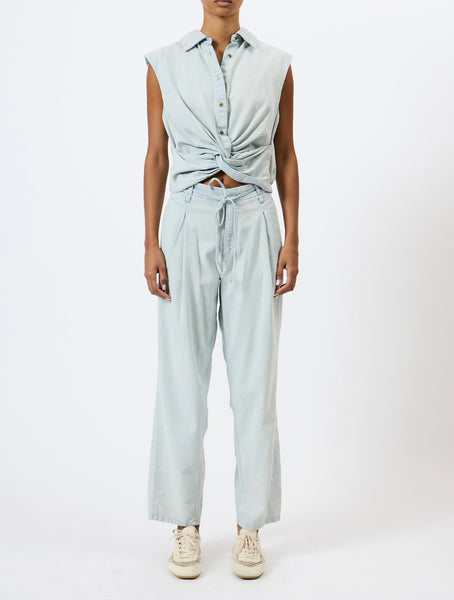 French Connection Chess Denim Shirt in Light Blue Denim