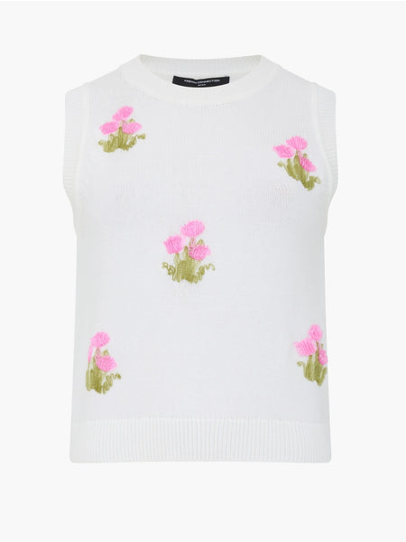 French Connection Junie Floral Applique Knit Vest in Cream