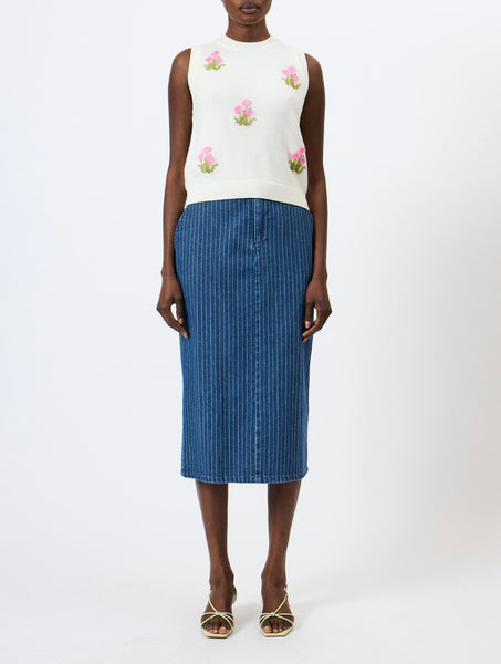 French Connection Junie Floral Applique Knit Vest in Cream
