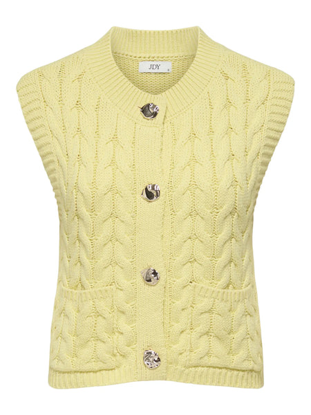 JDY Cable Knit Button Vest in Yellow