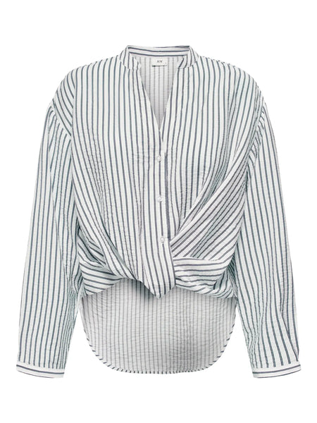 JDY Striped Front Knot Detail Shirt in White