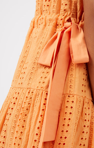 Great Plains Summer Embroidered V-Neck Dress in Orange