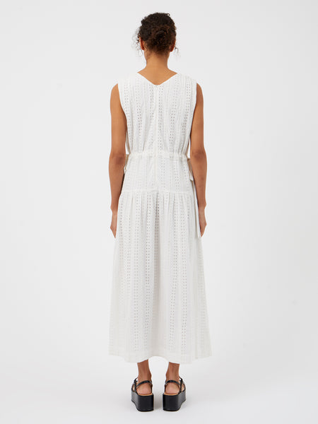 Great Plains Summer Embroidered V-Neck Dress in White