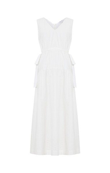 Great Plains Summer Embroidered V-Neck Dress in White