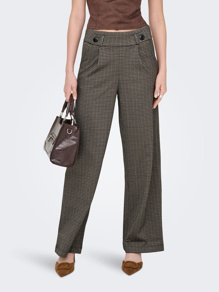 JDY Wide Leg Checked Trousers in Brown