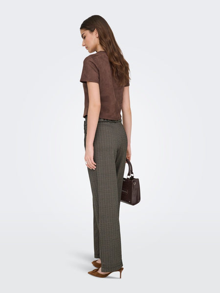 JDY Wide Leg Checked Trousers in Brown