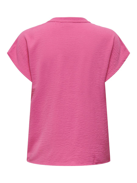 JDY Short Sleeve V-Neck Top in Pink