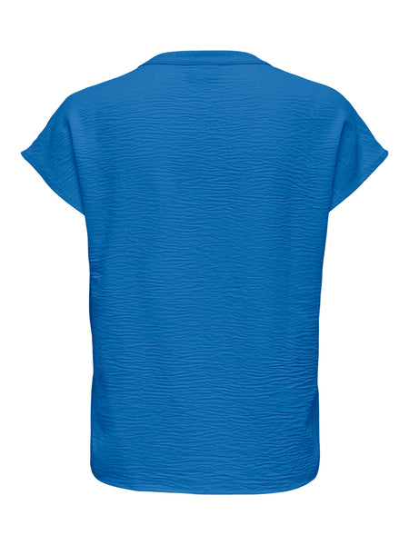 JDY Short Sleeve V-Neck Top in Blue