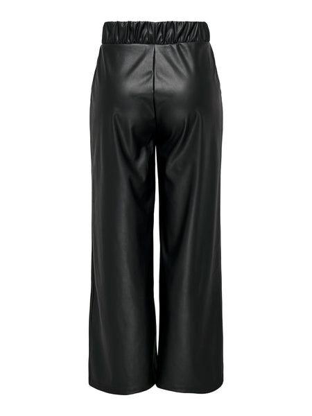 JDY Wide Leg Coated Trousers in Black