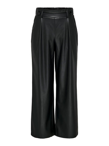 JDY Wide Leg Coated Trousers in Black