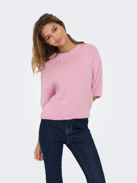 JDY Short Sleeve Knit Top in Pink