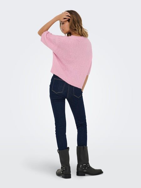 JDY Short Sleeve Knit Top in Pink