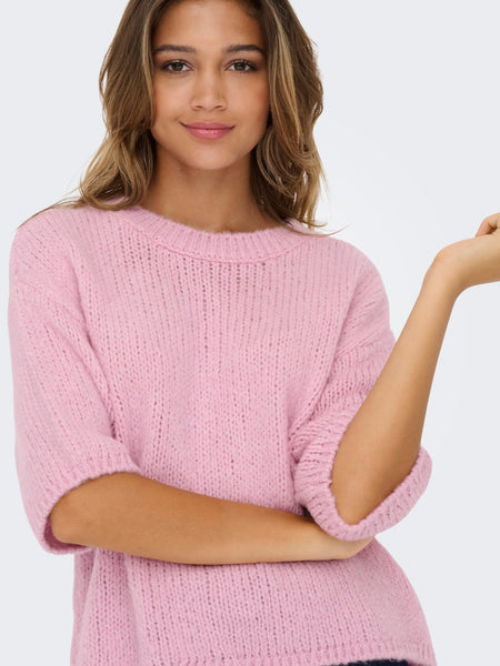JDY Short Sleeve Knit Top in Pink