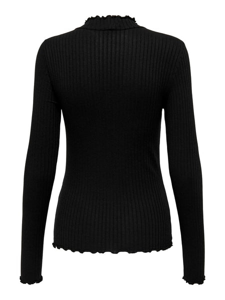 JDY Long Sleeve Ribbed High Neck Top in Black