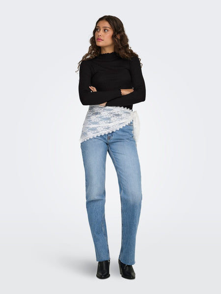 JDY Long Sleeve Ribbed High Neck Top in Black