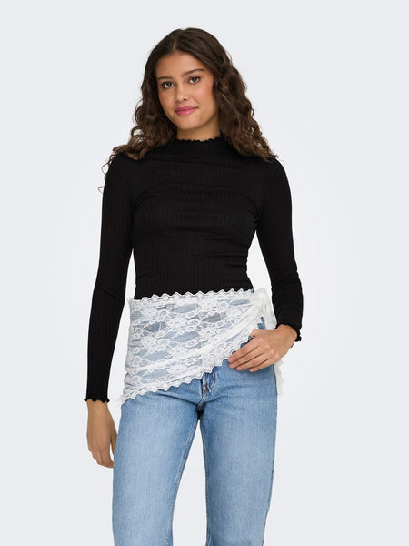 JDY Long Sleeve Ribbed High Neck Top in Black