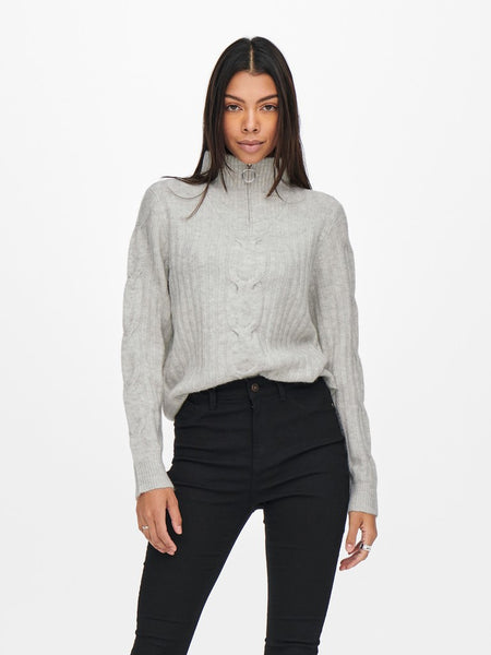 JDY Cable Knit 1/4 Zip Jumper in Grey