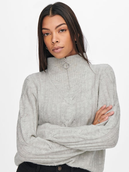 JDY Cable Knit 1/4 Zip Jumper in Grey