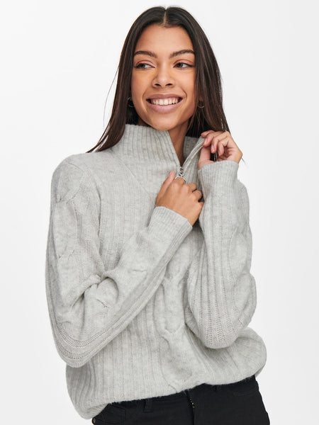 JDY Cable Knit 1/4 Zip Jumper in Grey