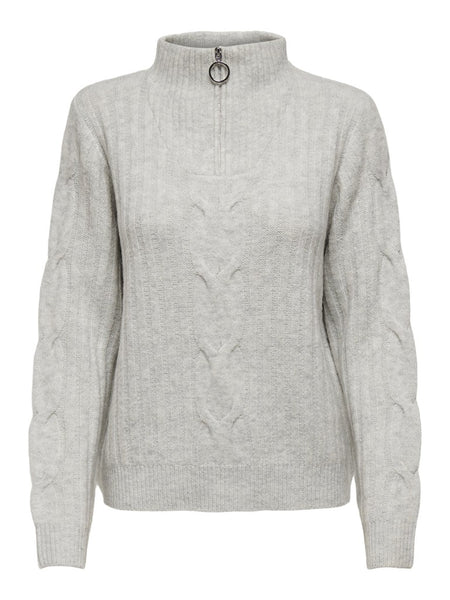 JDY Cable Knit 1/4 Zip Jumper in Grey