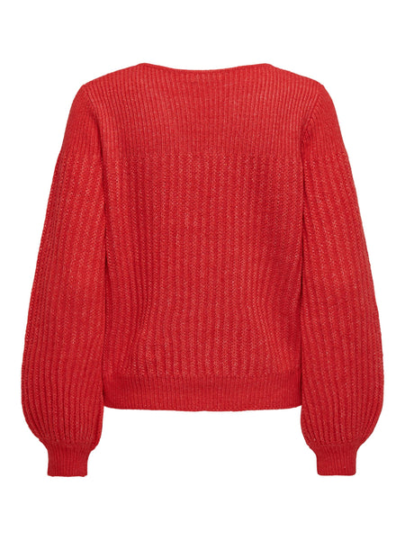 JDY Balloon Sleeve Pullover in Red