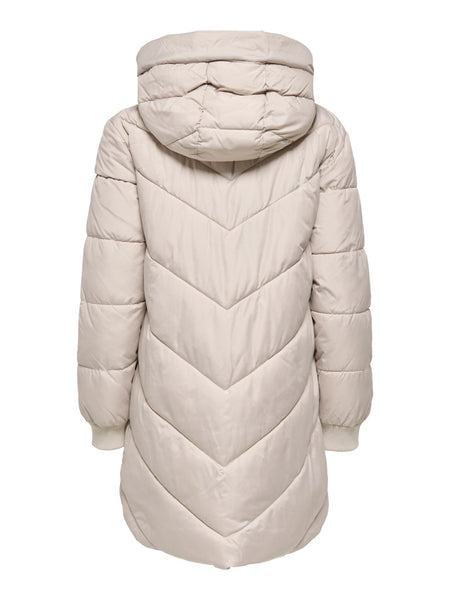 JDY Long Padded Jacket with Hood in Cream