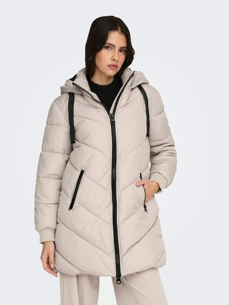 JDY Long Padded Jacket with Hood in Cream