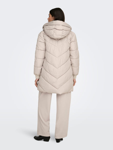 JDY Long Padded Jacket with Hood in Cream