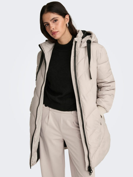 JDY Long Padded Jacket with Hood in Cream