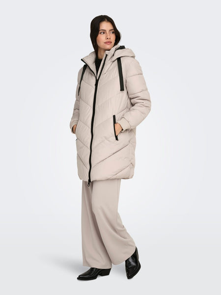 JDY Long Padded Jacket with Hood in Cream