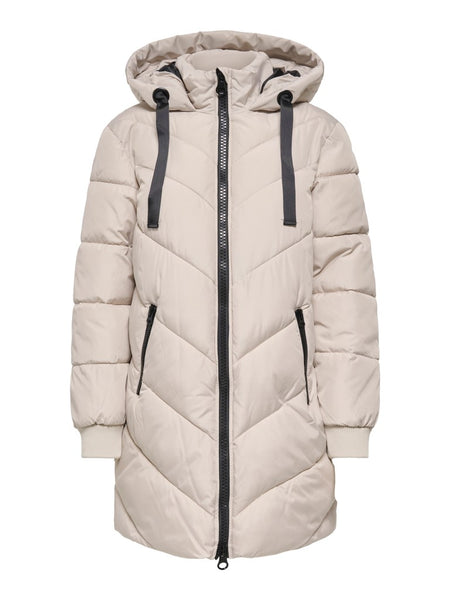 JDY Long Padded Jacket with Hood in Cream
