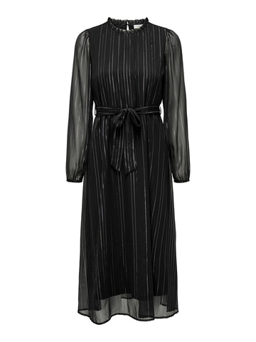 JDY Long Sleeve Lurex Midi Dress in Black