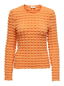 JDY Textured Long Sleeve Top in Orange