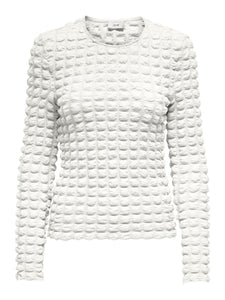 JDY Textured Long Sleeve Top in White