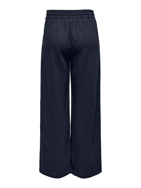 JDY Wide Leg Linen Blend Trousers in Navy