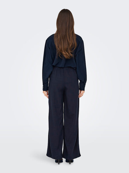 JDY Wide Leg Linen Blend Trousers in Navy
