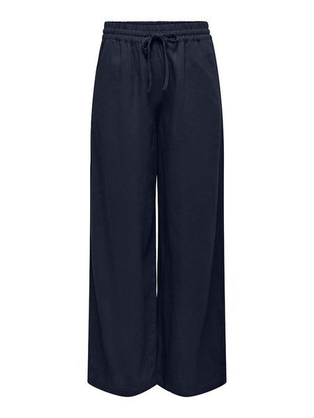 JDY Wide Leg Linen Blend Trousers in Navy