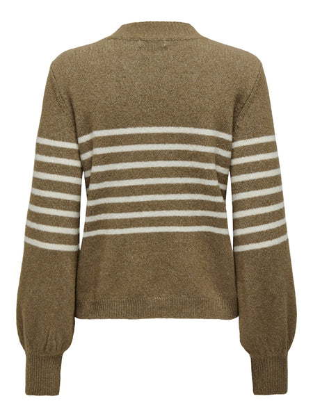 JDY Striped High Neck Jumper in Brown