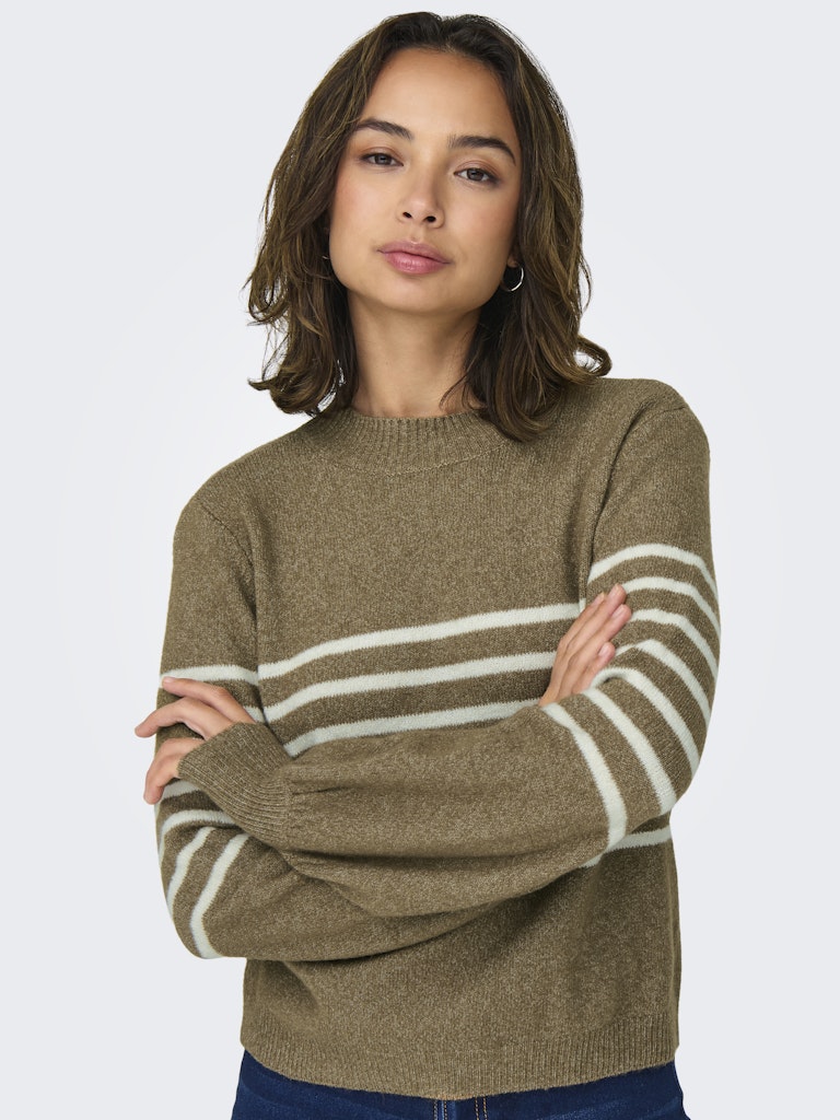 JDY Striped High Neck Jumper in Brown