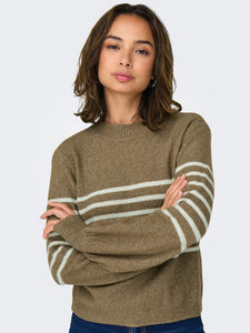 JDY Striped High Neck Jumper in Brown