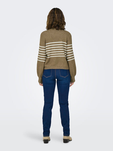 JDY Striped High Neck Jumper in Brown