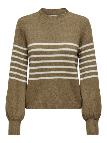 JDY Striped High Neck Jumper in Brown