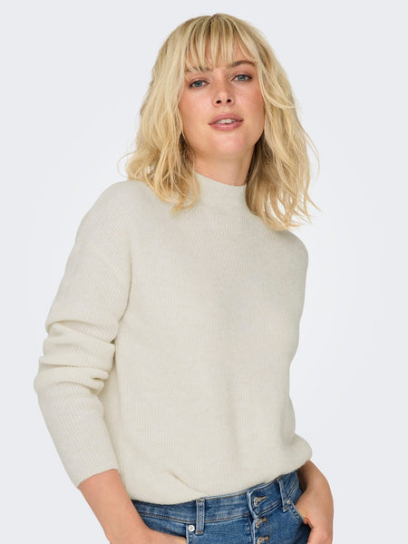 JDY Knitted High Neck Jumper in Cream