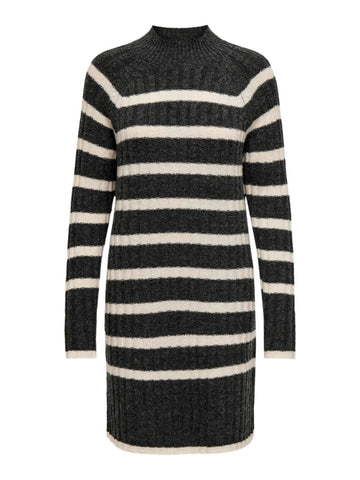 JDY Striped High Neck Knit Dress in Grey