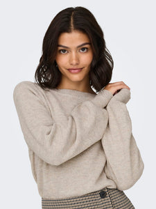 JDY Glitter Detail Boat Neck Knit Jumper in Beige