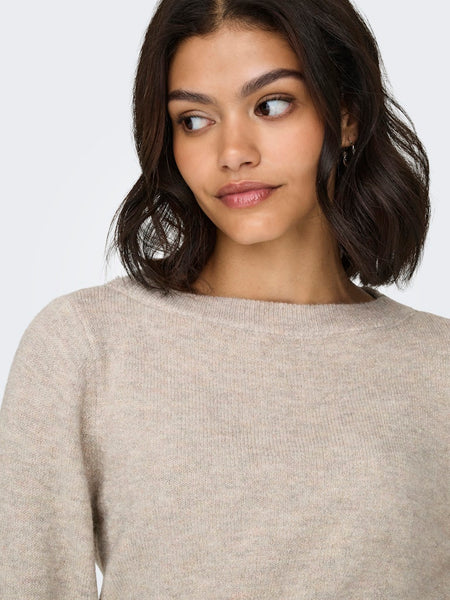 JDY Glitter Detail Boat Neck Knit Jumper in Beige